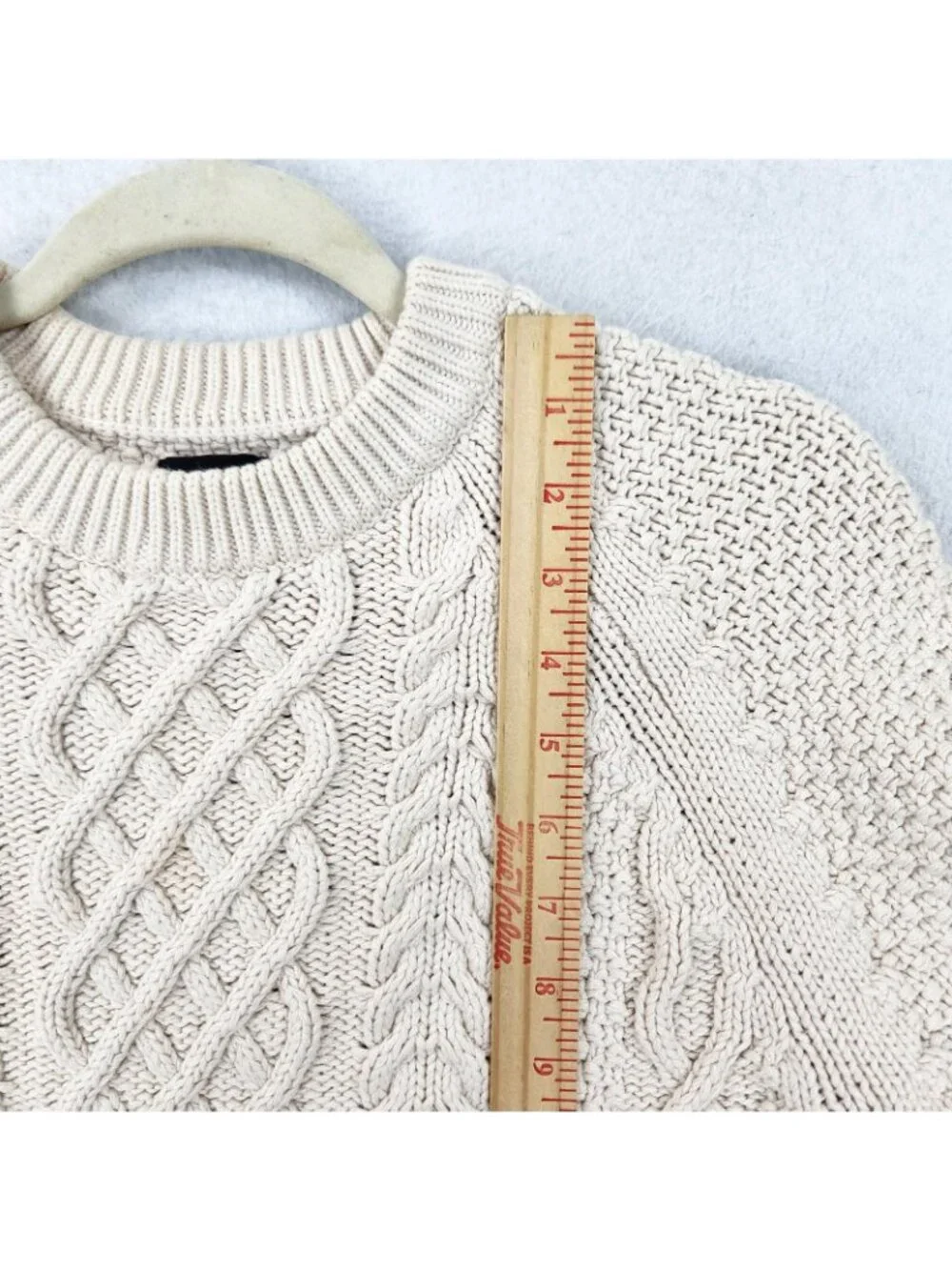J Crew Sweater Mens Medium Cream Heritage Cotton Cable Knit Crew Neck Fisherman